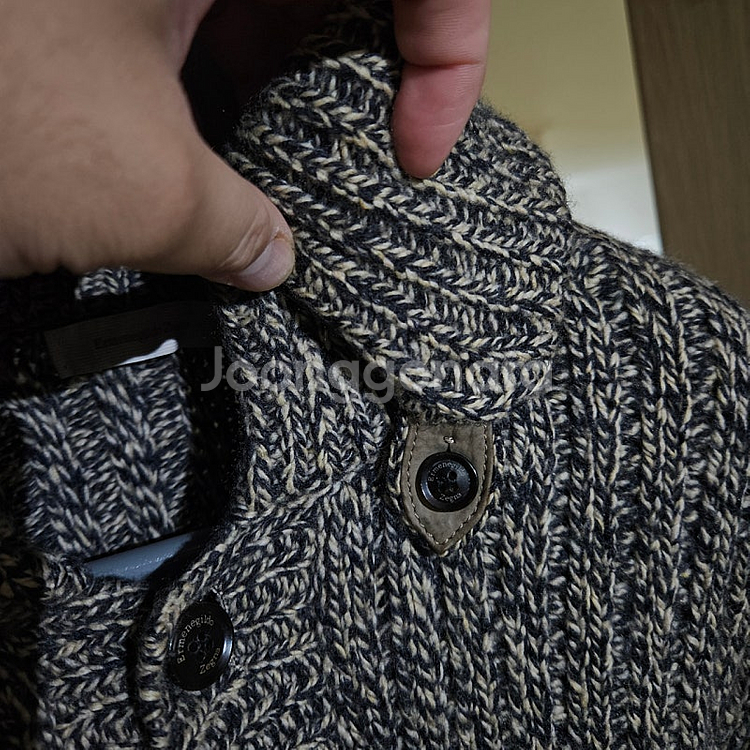 에르메네질도 제냐 / 울 캐시미어 가죽 디테일 헤비게이지 가디건 / 48(100)--5