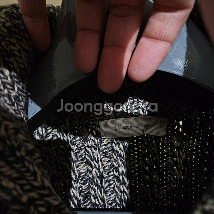 에르메네질도 제냐 / 울 캐시미어 가죽 디테일 헤비게이지 가디건 / 48(100)--6