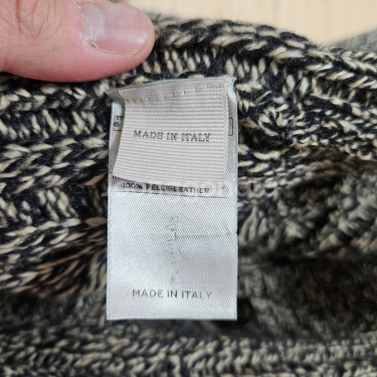 에르메네질도 제냐 / 울 캐시미어 가죽 디테일 헤비게이지 가디건 / 48(100)--8