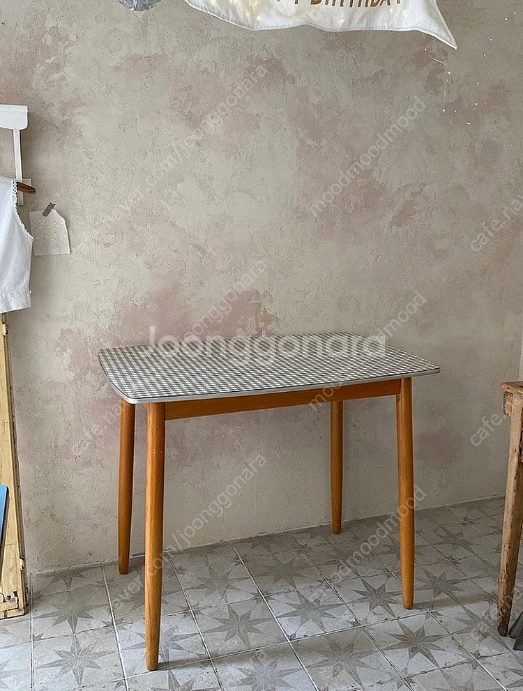 영국빈티지 깅엄체크 호마이카테이블--1