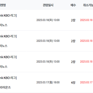 [시범경기] 3/17 대전(한화), 3/18 잠실(LG) 1루 응원석 연석 양도 합니다.