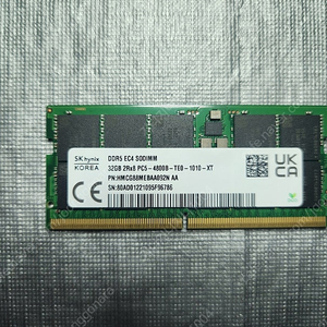 하이닉스 DDR5 SODIMM 32G 노트북 메모리 (PC5-4800B) 1개 팝니다.