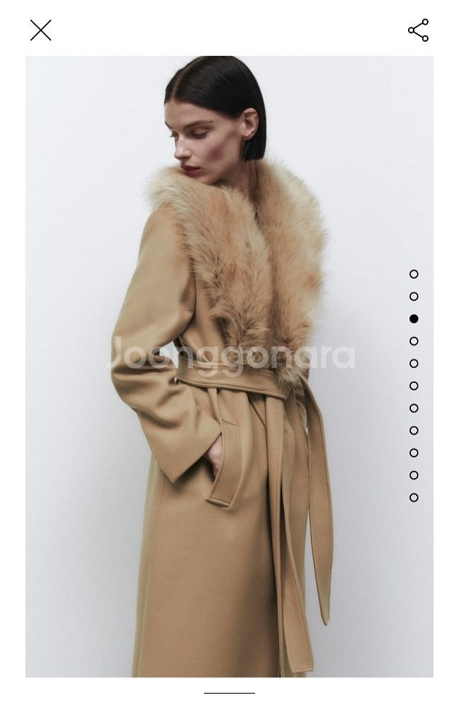 택 있는 새상품) 자라 퍼 칼라 베이지 울코트--7