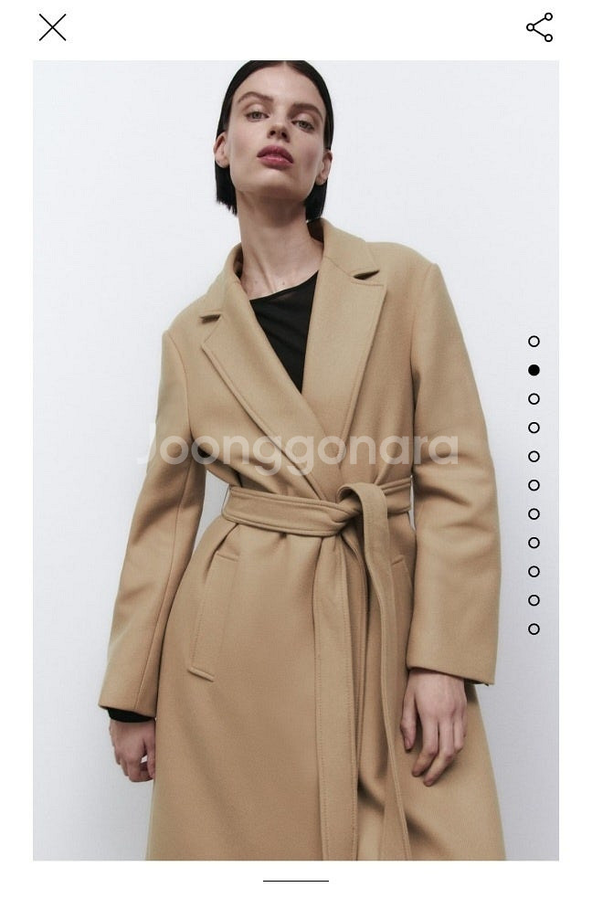 택 있는 새상품) 자라 퍼 칼라 베이지 울코트--9