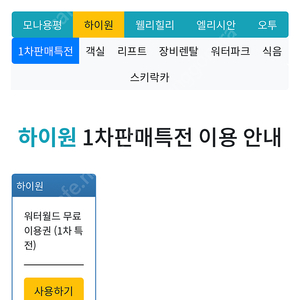 하이원 워터월드 이용권 1매