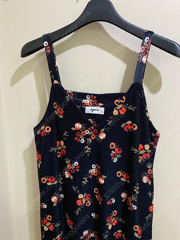 미사용) 벨벳 플레어 레이스 원피스 블랙 이미지