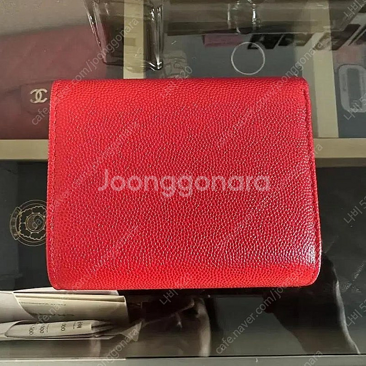 샤넬 캐비어가죽 중지갑 레드--1