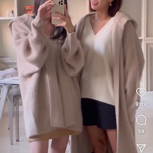 라온/뮤제라 라쿤 후드 니트 자켓