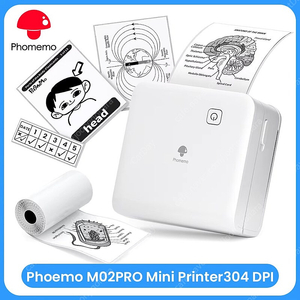 PHOMEMO M02 PRO 300dpi 라벨 프린터 + 스티커 용지 3개