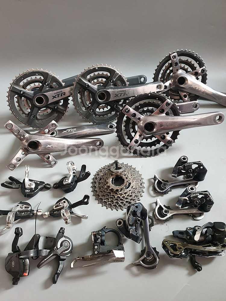 MTB 시마노 XTR 3단 크랭크+드레일러+변속레버--0