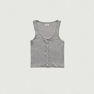 더바넷 Grey Ravioli Lace-Trim Tank Top