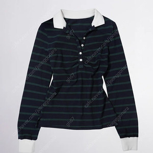 스컬프터 Shirring Tennis Shirt Navy/Green Stripe xs