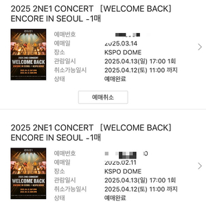 4/13(일) 2025 2NE1 투애니원 콘서트 티켓 1매 양도합니다