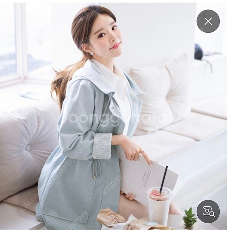 (새상품) 아뜨랑스, 플라워 레이스 안감 후드 야상점퍼--4