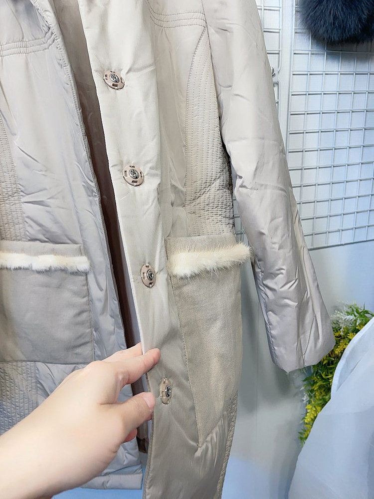 새옷 55 경량 패딩 누빔 코트 천연밍크 배색 충전제 모100% 베이지,블랙--3