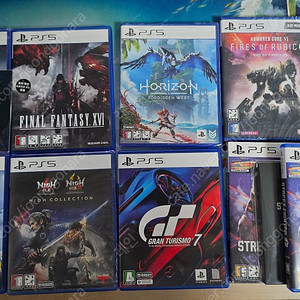 ps5 인왕(새상품), 그란투리스모7, 라그나로크 갓오브워, 스트리트파이터6+스틸북+포토카드모두 새상품, 파이널판타지16, 거짓 초회한정 코스터 포함(새상품), 호라이즌 포비든 웨