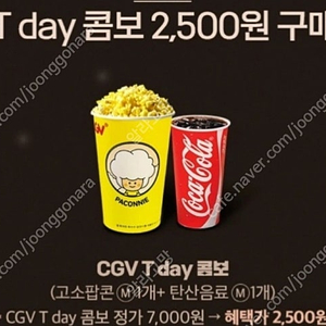 CGV T day 콤보 2,500원 구매쿠폰 500원