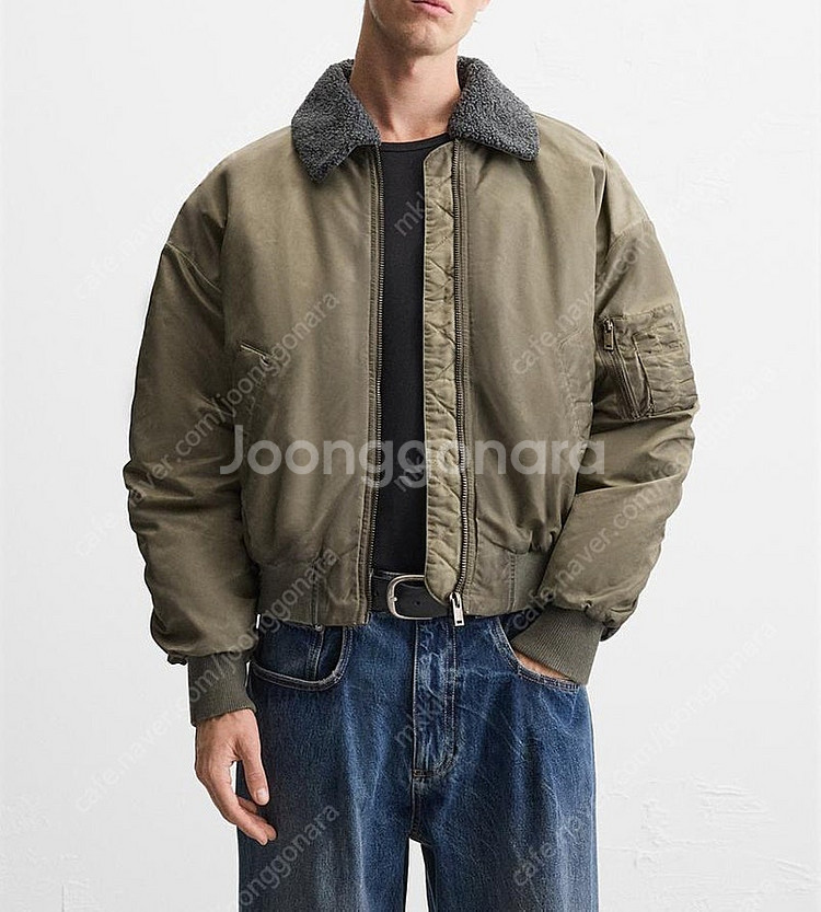 새제품M 자라 빈티지 봄버 자켓 밀리터리 항공점퍼 마원--0