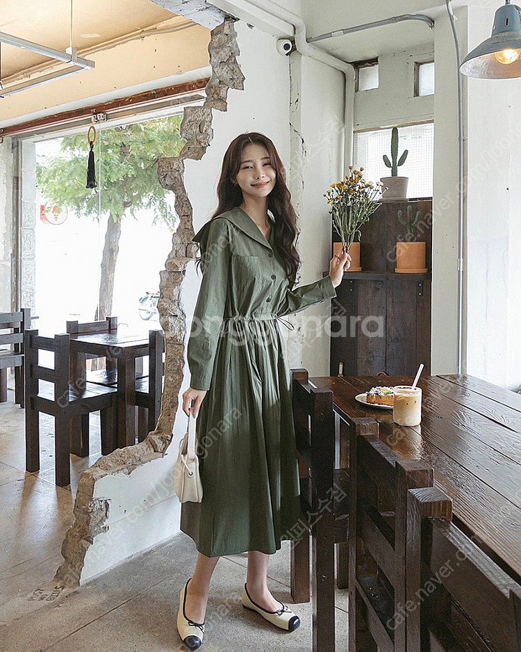 [미착용/새상품] 세일러 빅카라 스트링 플레어 롱 원피스 바스락 봄 하객룩--3