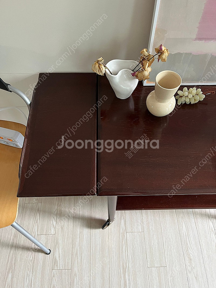빈티지 우드 트롤리 수납장 장식장--4