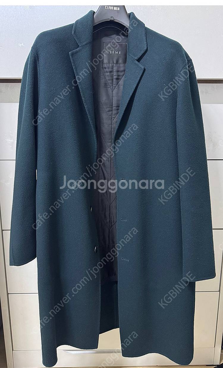 타임옴므 다크그린 캐시미어 핸드메이드 코트 95사이즈--0