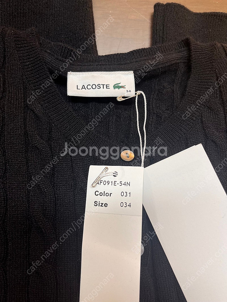 라코스테 여성 케이블 꽈배기 가디건 블랙 34--1
