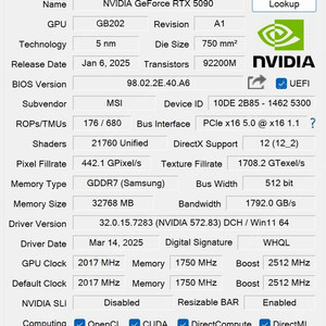 MSI 지포스 RTX 5090 슈프림 리퀴드 SOC D7 32GB팝니다.