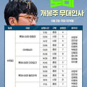 로비 무대인사 6일 월드타워, 건대입구 B열 원가양도합니다