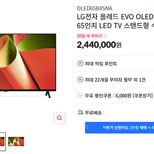 LG전자 올레드 EVO OLED65B4SNA 65인치 LED TV