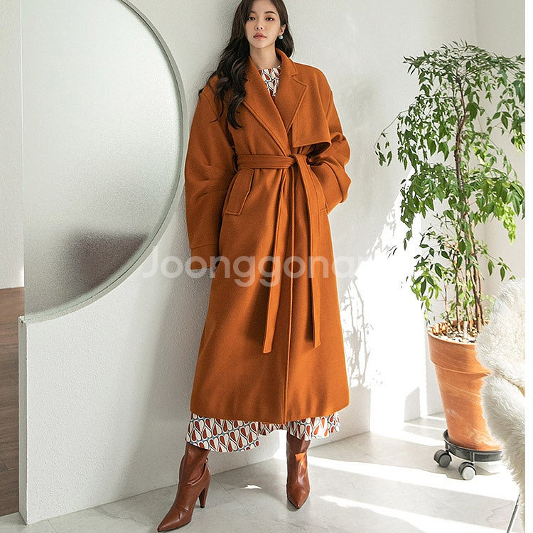 딘트 J1362 마르빈 울 퍼프 오버핏 롱 코트 벨트S...--2