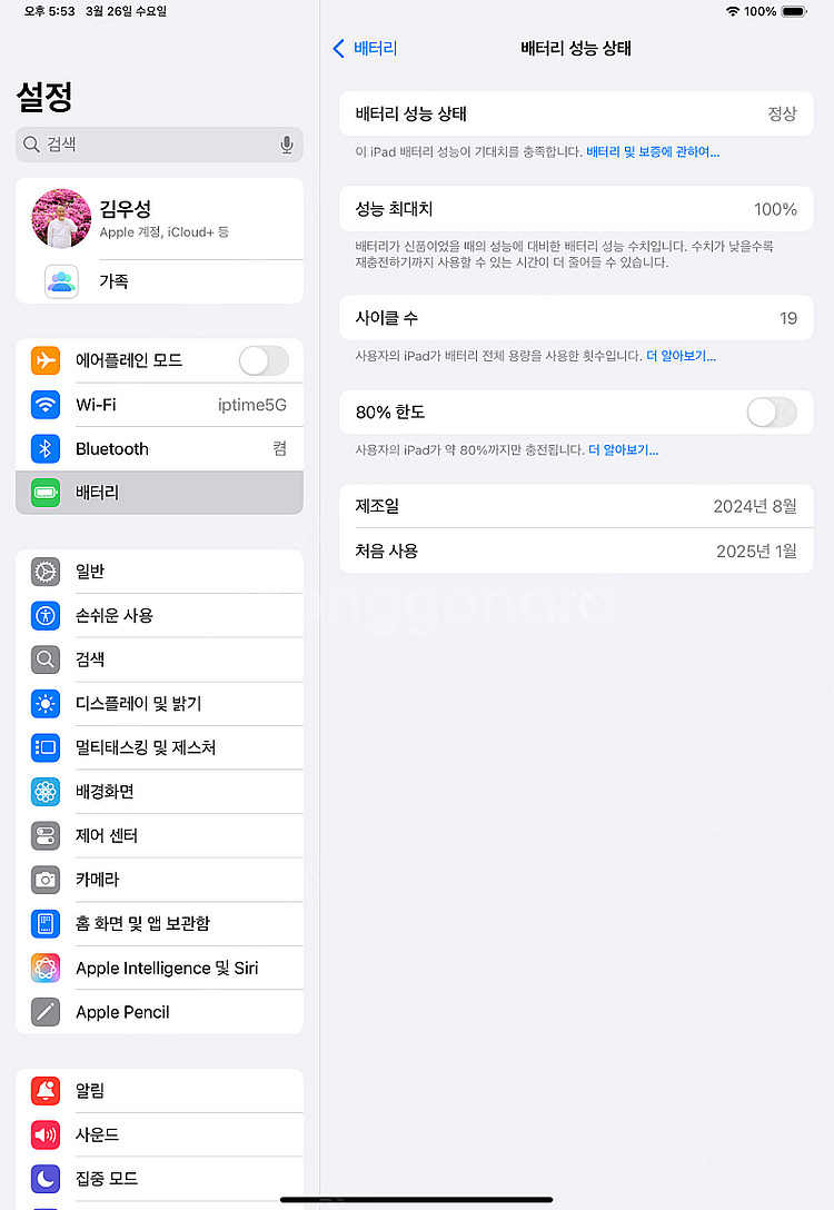 아이패드 프로 11 M4칩 와이파이 256GB 실버 색...--9
