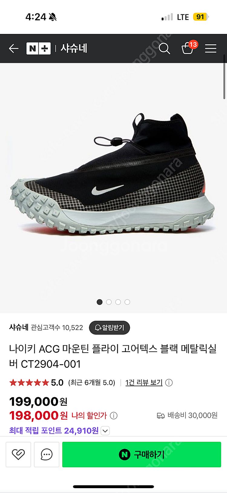 나이키 등산화 ACG 마운틴 플라이 고어텍스 (박스포함...--0