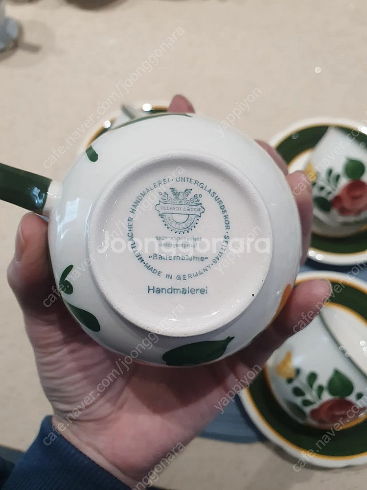 빈티지 독일 빌레로이엔보흐 바우언블루메 컵앤소서--1
