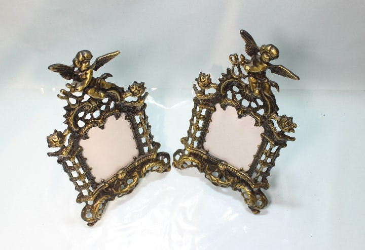 영국 엔틱 아기천사 황동 사진 프레임 액자 세트 이미지