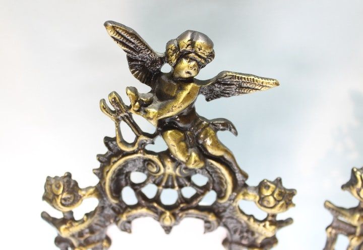 영국 엔틱 아기천사 황동 사진 프레임 액자 세트 이미지