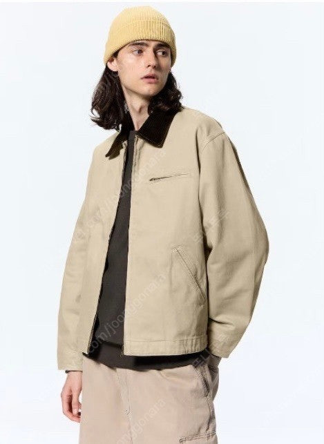 새제품 GU 워시드 코튼 워크 자켓 s사이즈 내츄럴색상 칼하트맛 워크 재킷--1