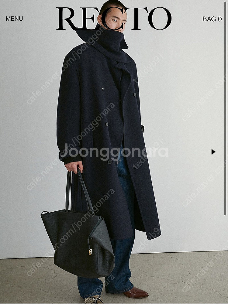 렉토 24FW 핸드메이드 쿠세 오버사이즈 코트 네이비 ...--0