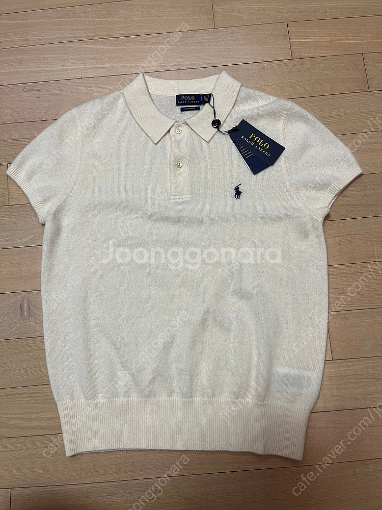 폴로 여성 캐시미어 카라 니트 반팔 크림색상 L사이즈 정품 새상품--0