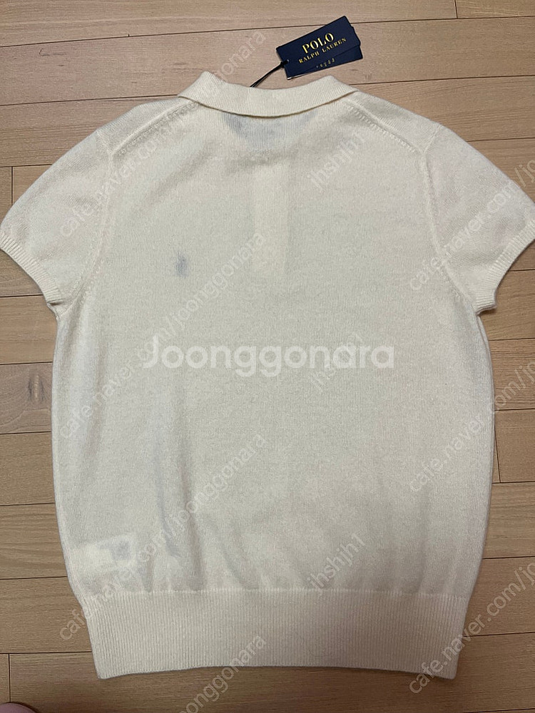 폴로 여성 캐시미어 카라 니트 반팔 크림색상 L사이즈 정품 새상품--3