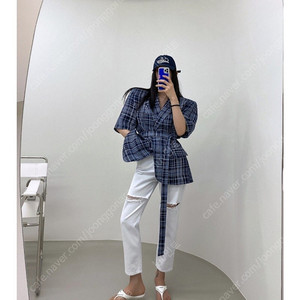 놉 니 데님 화이트 팬츠