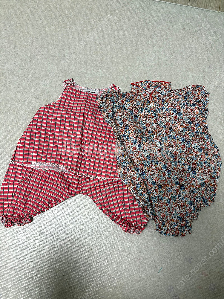 카라멜 여아 상하세트 바디수트 체크 꽃무늬--0