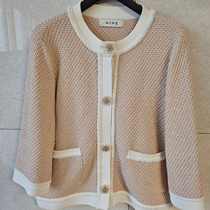 마인 컬러 블록 글리터 니트 가디건 90