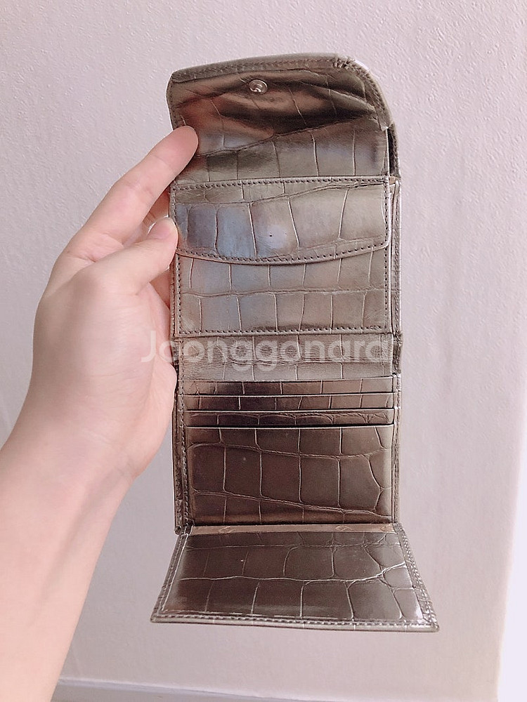 아이그너 반지갑 3단지갑 메탈 은색--3