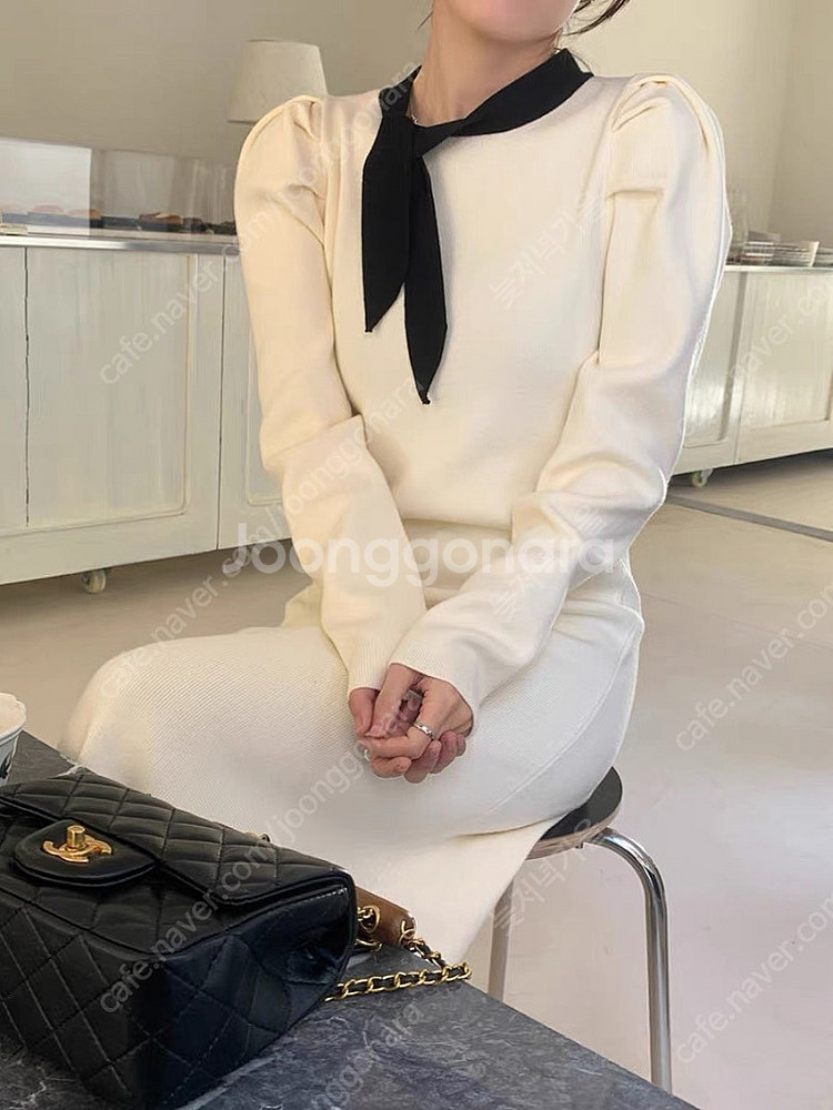 어깨퍼프 슬림핏 타이 니트 롱원피스 하객룩 연말룩 렌느 퍼빗 달리호텔--3