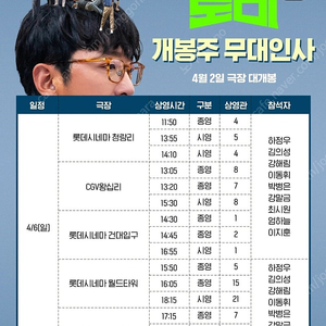 [정가/통로석!!!] 4월6일 로비 무대인사 A열~ 통