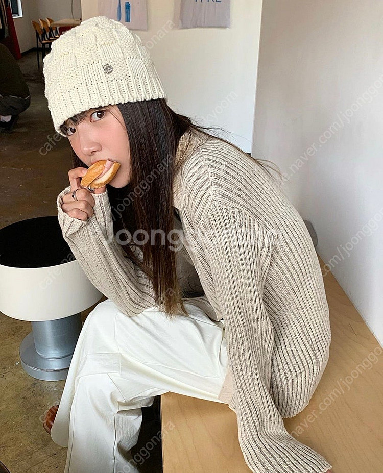 로우타이드 자카드 니트 비니 아이보리 새상품--1