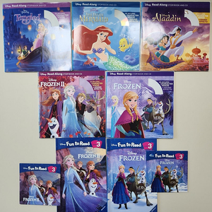디즈니 영어책 겨울왕국1, 겨울왕국2, 알라딘, 라푼젤, 인어공주, 스토리북 + 리더스북 3단계 7권 전체 cd포함 정품