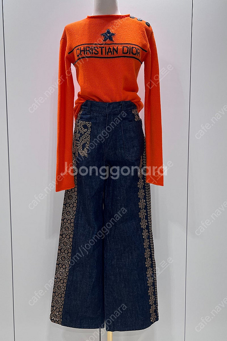 정품 DIOR 디올 자수 데님 와이드 팬츠 34--2