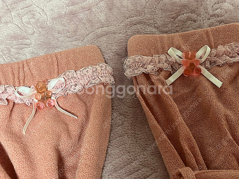 샐먼피스톨즈 레그워머 리폼 핑크 분홍 리본 곰돌이 갸루...--3