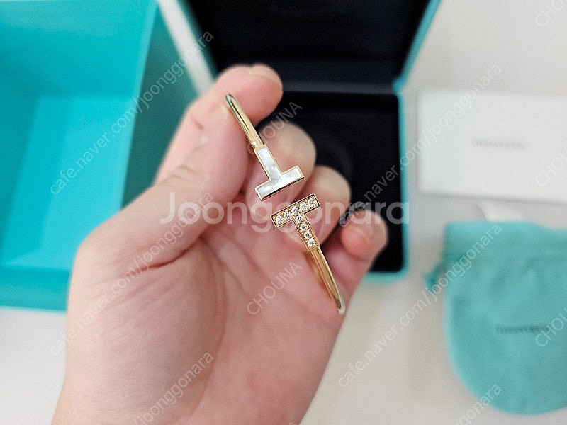 티파니 티 와이어 브레이슬릿 뱅글 다이아 자개 팔찌--4